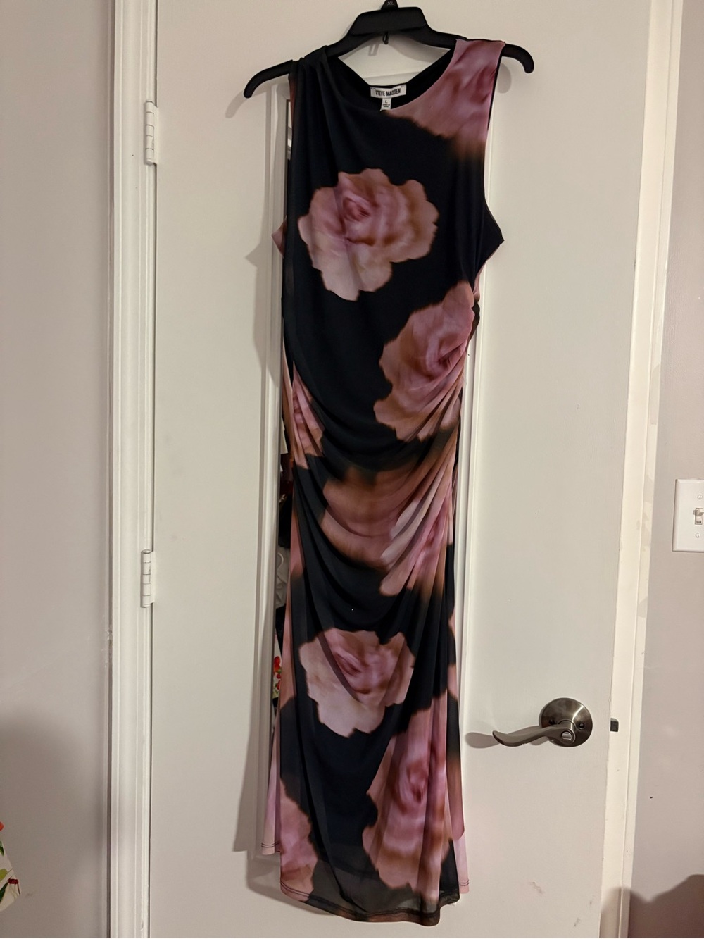 Steve Madden Black Maxi Dress with Pink Rose Print